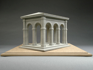 Modell einer Bogenhalle in Reliefperspektive